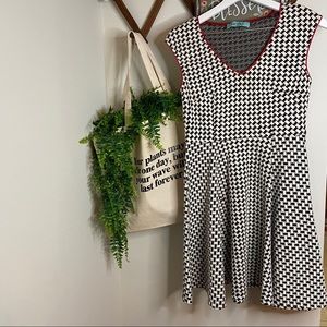 KARLIE Black & White Dress W/ Red Trim Size Medium